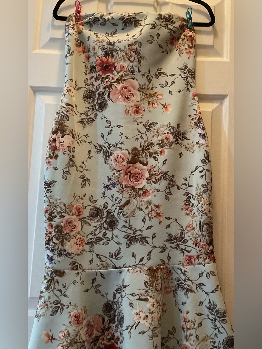 Haute Monde Mint Floral Pencil Skirt with Pink Roses